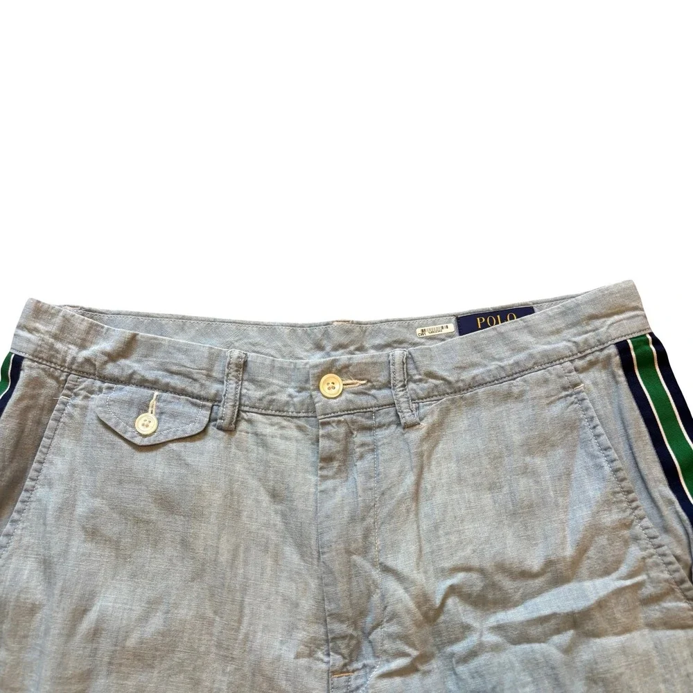 Polo Ralph Lauren Mens 32 Classic Fit Chambray Shorts Blue Green Side Stripe